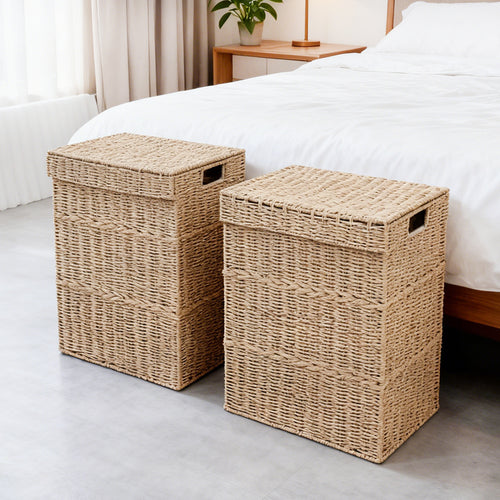 High-quality laundry basket with lid and natural weave Bowlift