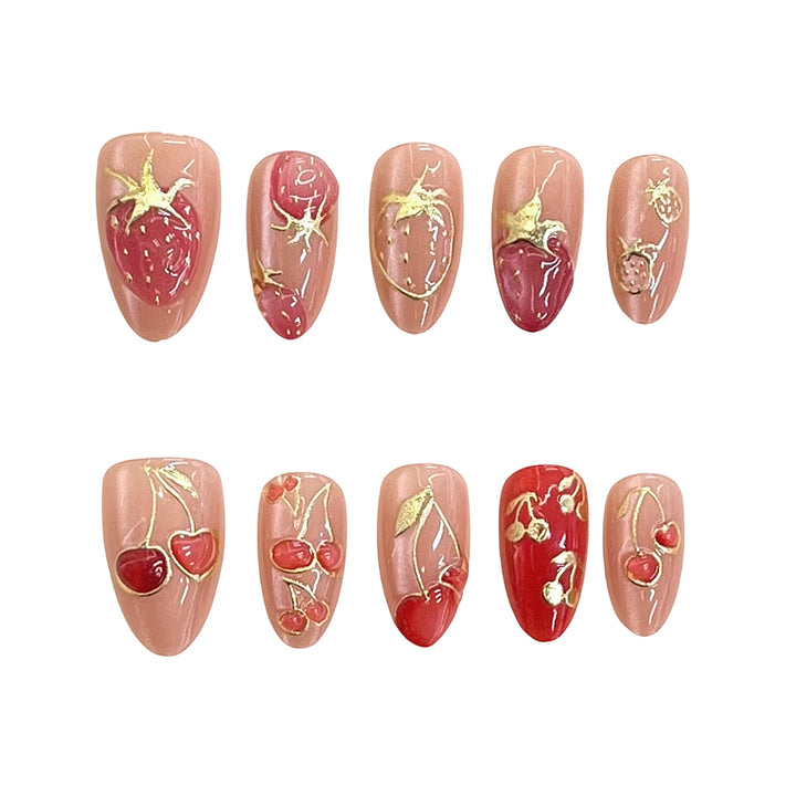Artistic Floral-Accent Press-On Nails Set Bowlift