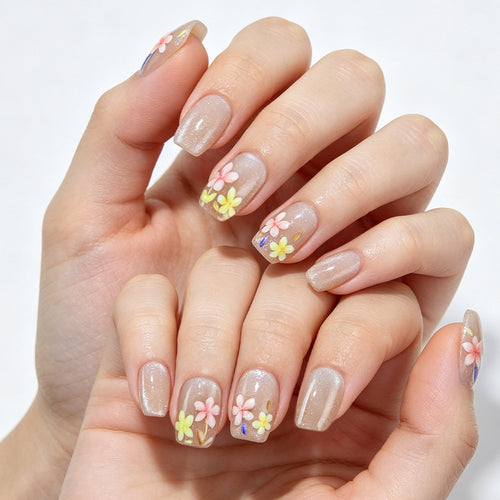Floral Design Press-On Nail Set Bowlift