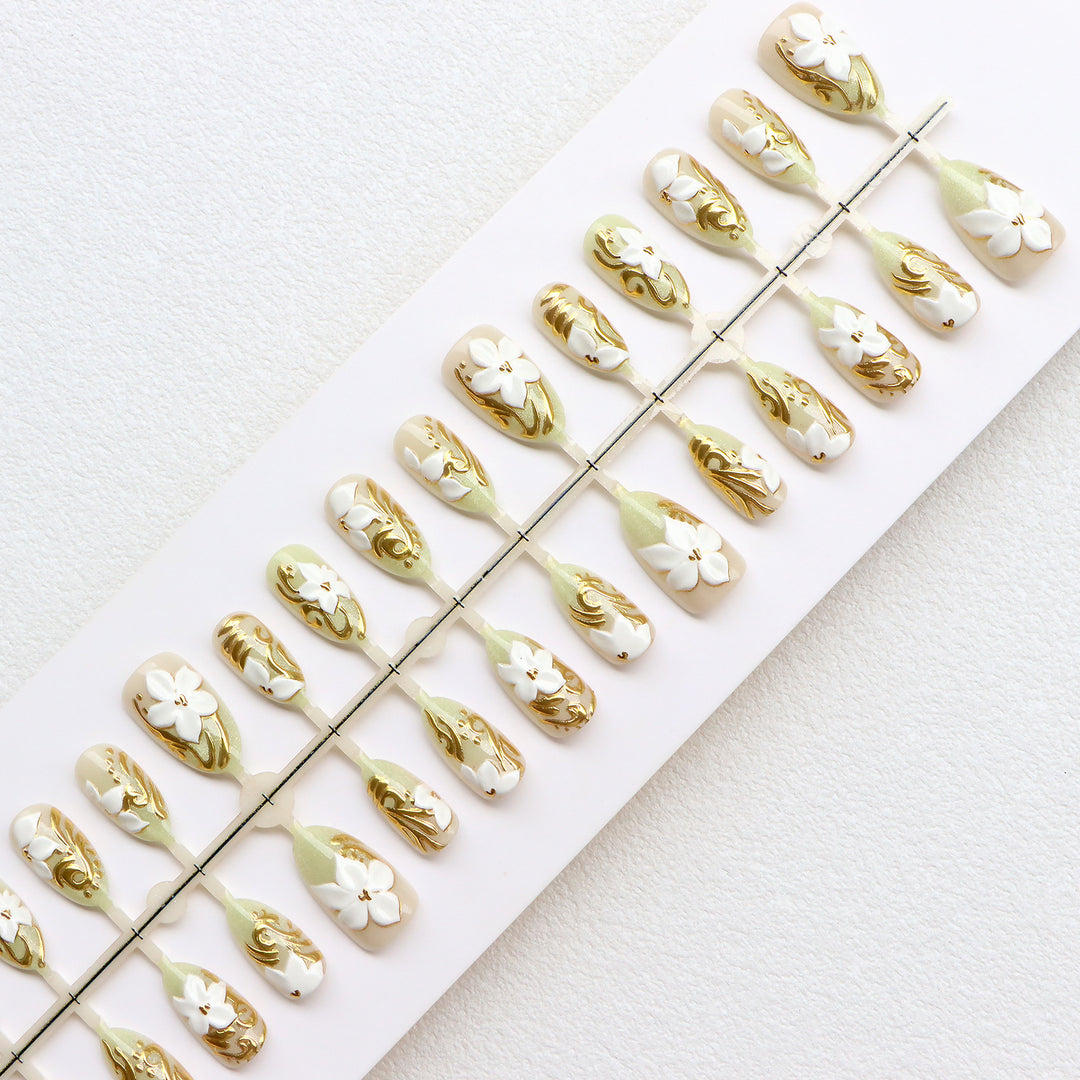 Decorative Floral Press-On Nail Set Bowlift 1788497824