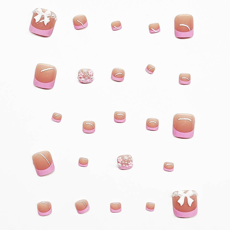 Decorative Press-On Nail Art Set with Floral and Bow Accents Bowlift