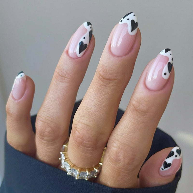 Artistic Heart and Cow Print Press-On Nails Bowlift