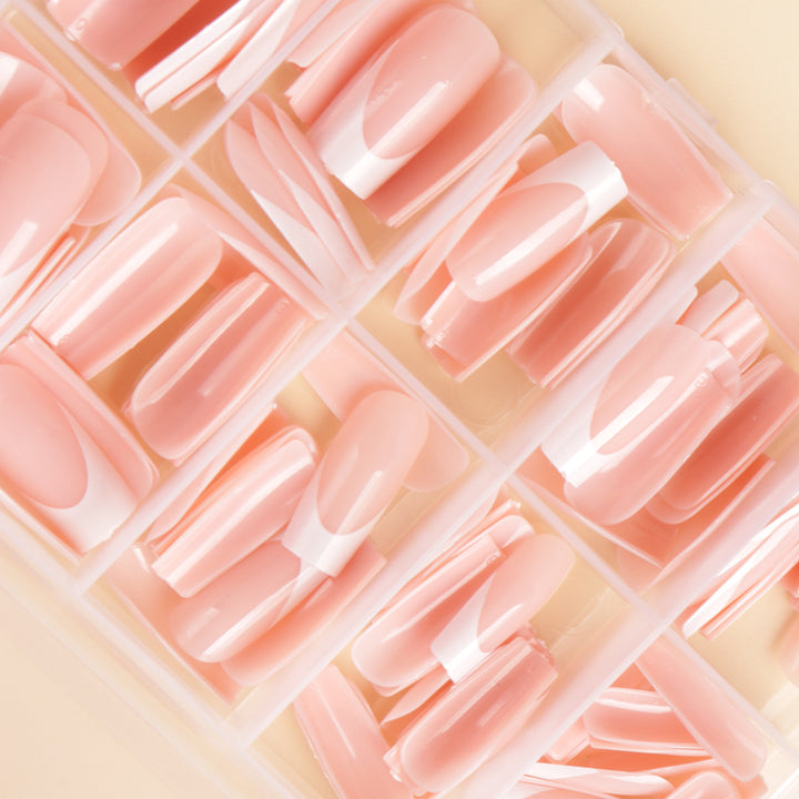 Premium Long-Length French Tip Press-On Nail Set Bowlift