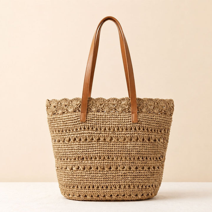 Beach bag with handcrafted crochet pattern and leather handles Bowlift