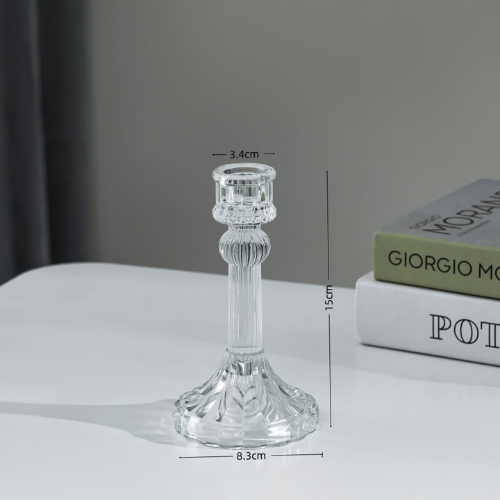 Pressed Crystal-Style Ribbed Glass Taper Candle Holder Bowlift