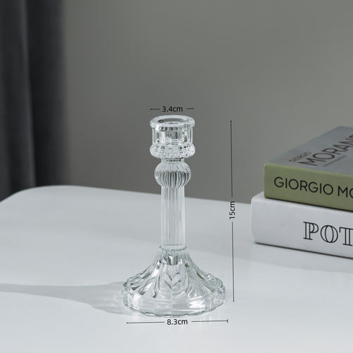 Pressed Crystal-Style Ribbed Glass Taper Candle Holder Bowlift