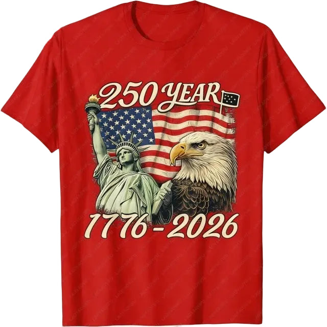 Unisex nan patriotic two hundred fifty year commemorative graphic tee with Statue of Liberty and Bald Eagle print Bowlift