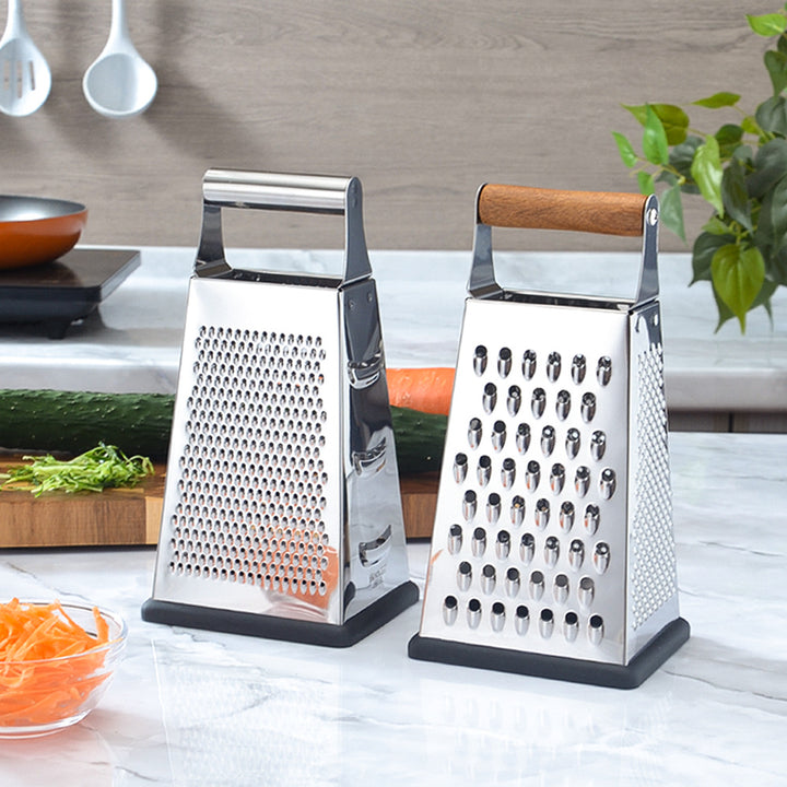 Ergonomic stainless steel cheese and vegetable grater Bowlift