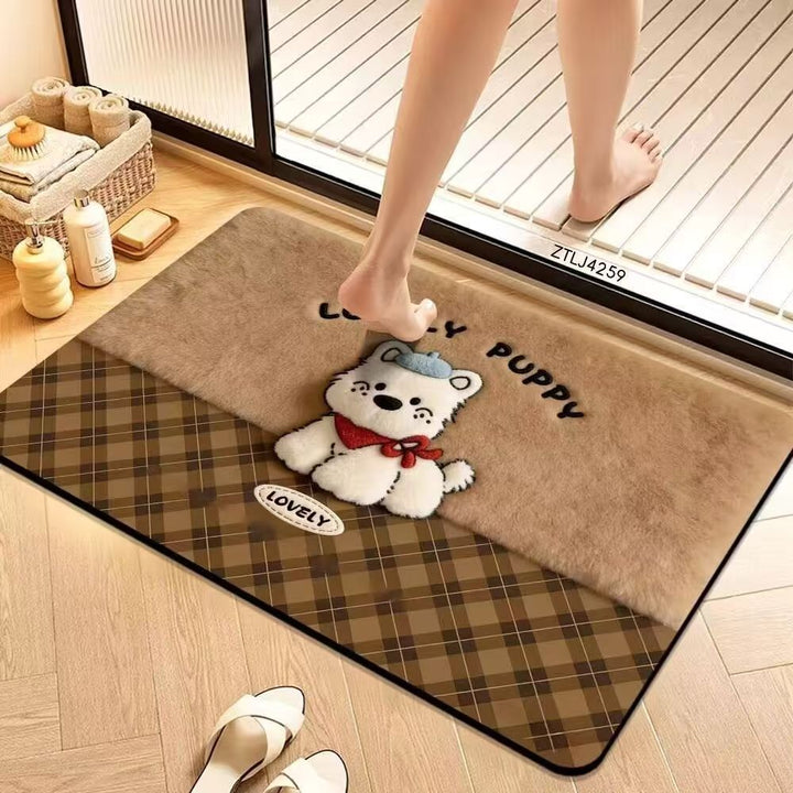 Cute Cartoon Pet-Themed Plush Bath Mat Bowlift