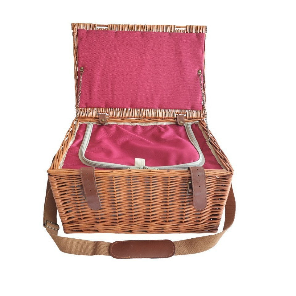 Ladies luxurious picnic basket with integrated crockery set and insulated cooler compartment Bowlift