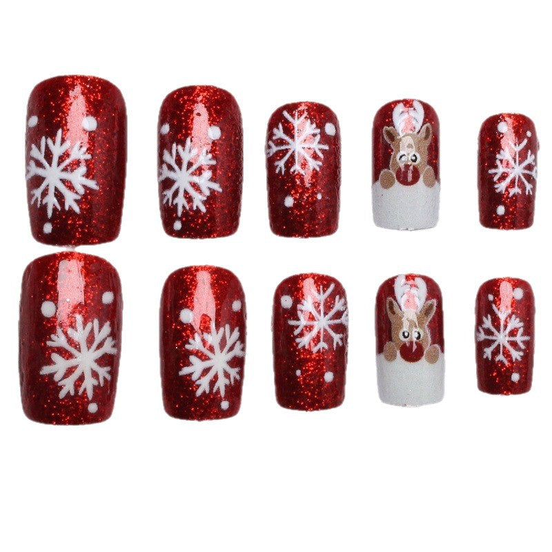 Creative artificial nails with festive reindeer design Bowlift