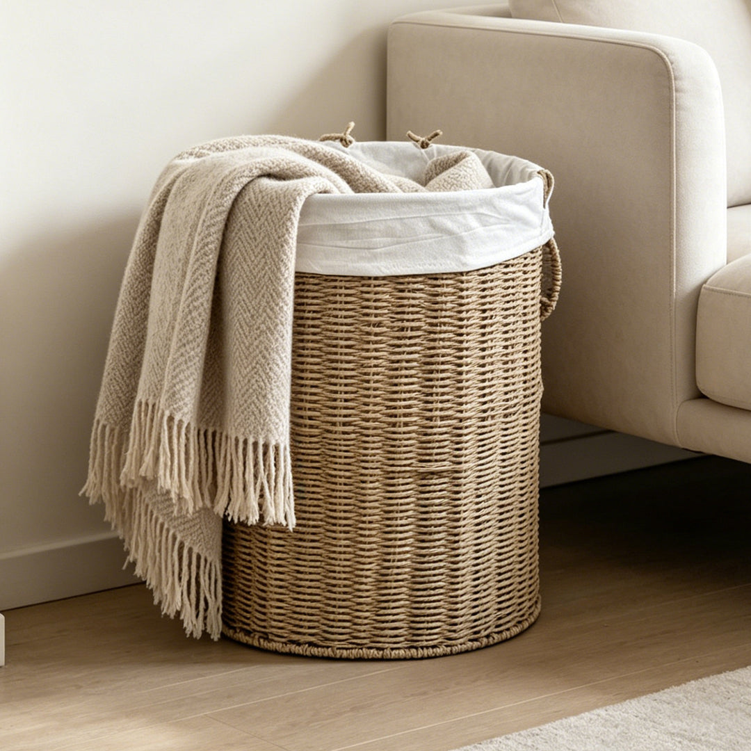 Rustic laundry basket made of woven material Bowlift