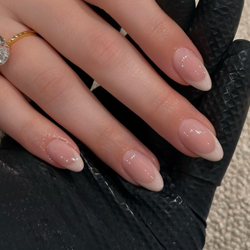 Glossy French Tip Press-On Nails with Elegant Almond Shape Bowlift