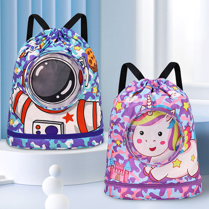 Solid Color Backpack with Unicorn Motif Bowlift