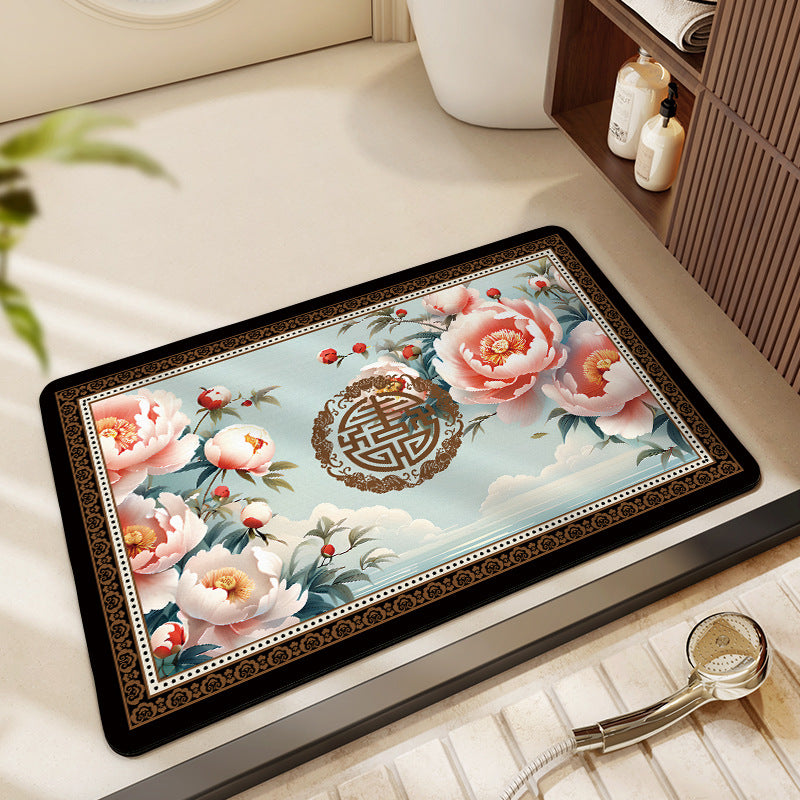 Artistic Floral Bath Mat Bowlift