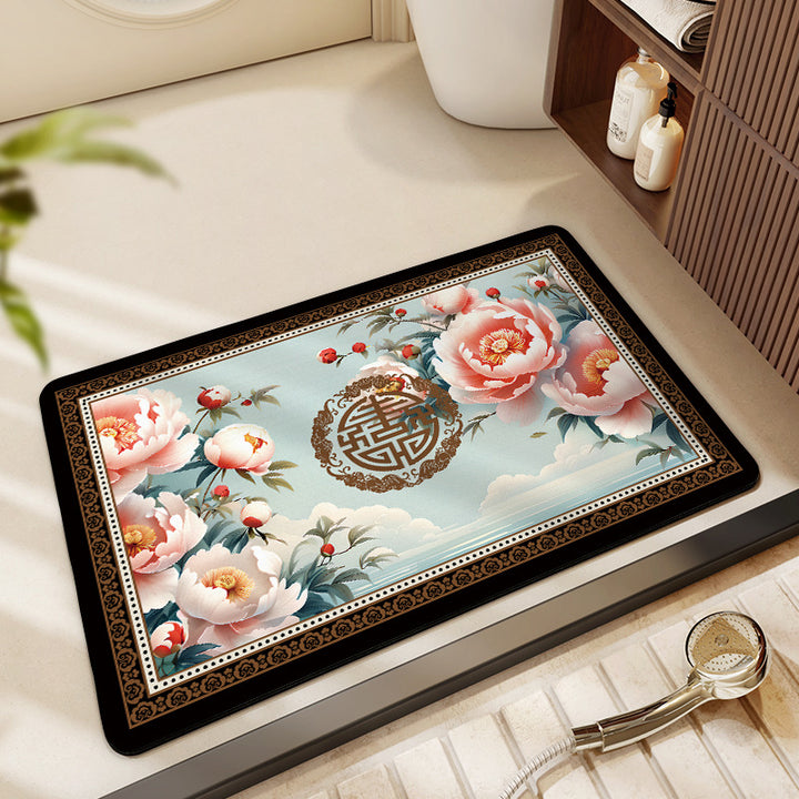 Artistic Floral Bath Mat Bowlift