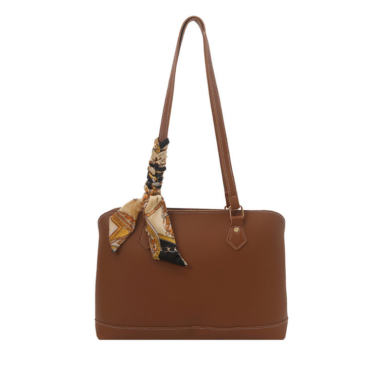 Elegant Structured Tote Bag with Decorative Scarf Bowlift