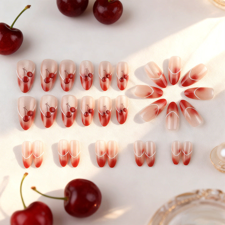 Cherry-Themed Press-On Nail Art Set Bowlift