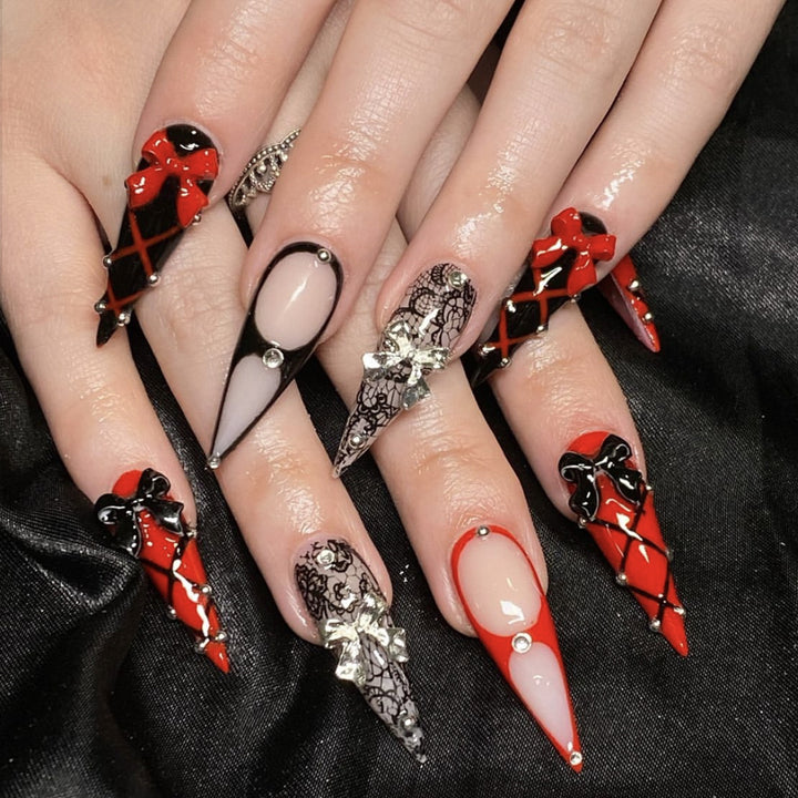 Gothic-Inspired Stiletto Nail Art Extensions Bowlift