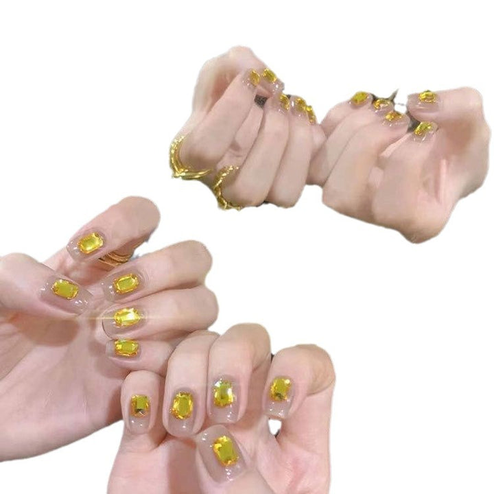 Premium Decorative Press-On Nail Set with Gemstone Accents Bowlift