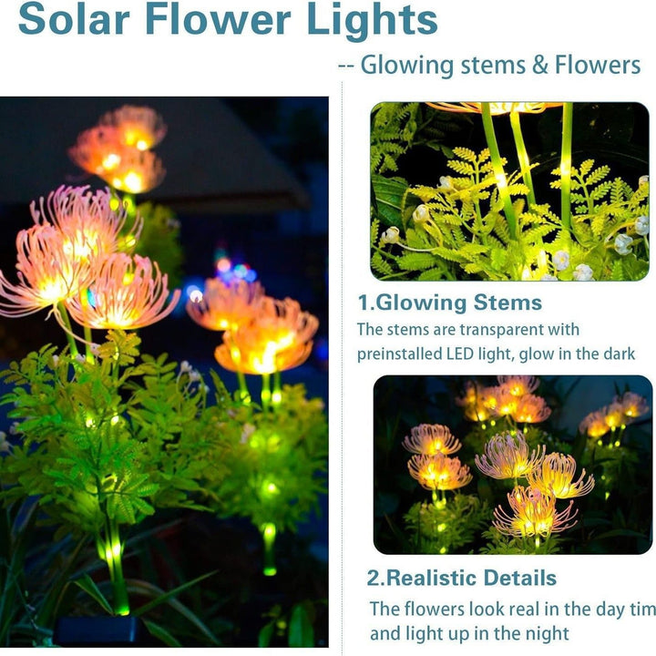 Realistic Solar LED Garden Flower Stake With Chrysanthemum Bloom And Flexible Waterproof Stem Bowlift