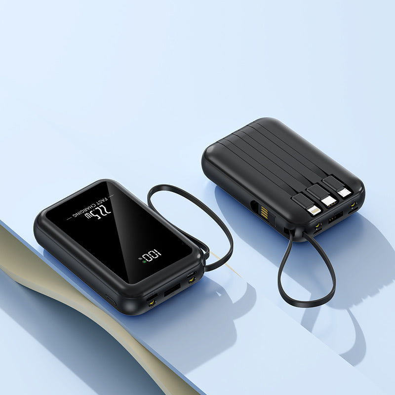 Portable power bank with integrated digital display and versatile cable system Bowlift