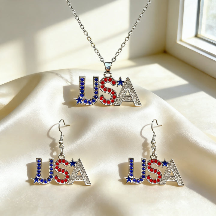 Women's patriotic jewelry set with flip-flop pendant made of enamel and crystal embellishment Bowlift