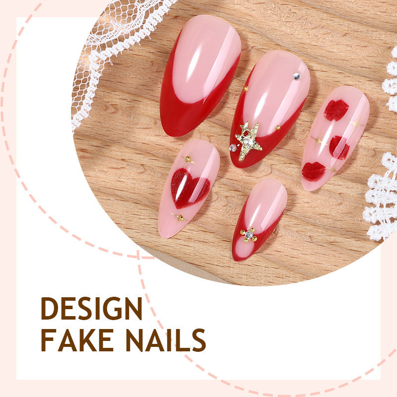 Artificial nail set with romantic accents and glitter details Bowlift