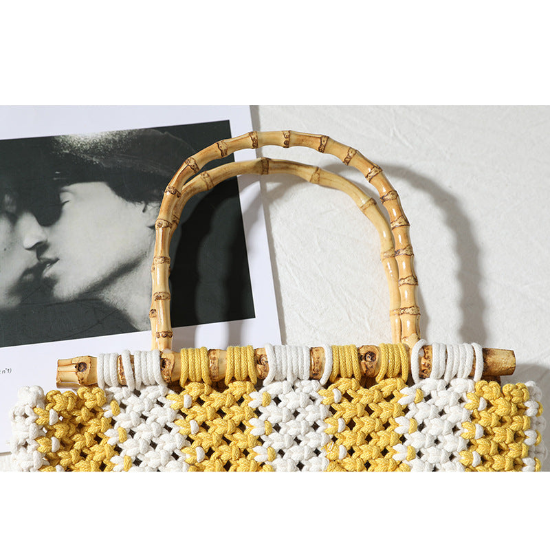 Stylish, Braided Handbag with Unique Checkered Pattern Bowlift