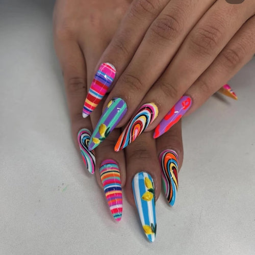 Creative artificial nails with multicolor design Bowlift