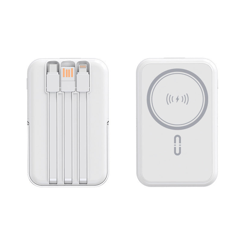 Portable power bank with integrated cable function and wireless charging option Bowlift