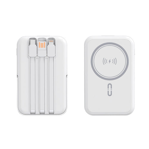 Portable power bank with integrated cable function and wireless charging option Bowlift