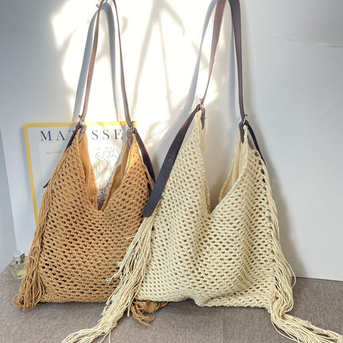 Macrame Crossbody Bag with Fringes Bowlift