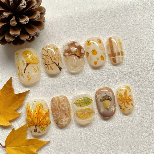 Autumn-Inspired Press-On Nail Art Set Bowlift