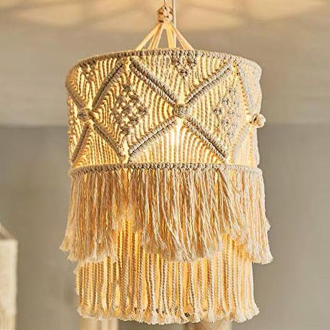 Elegant Macrame Hanging Lamp with Fringes Bowlift