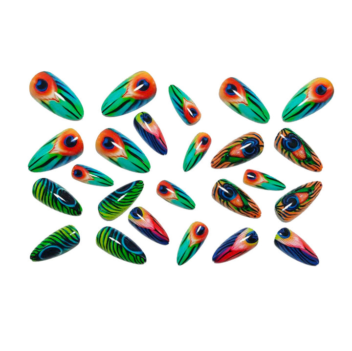 Artificial nails with artistic peacock pattern Bowlift