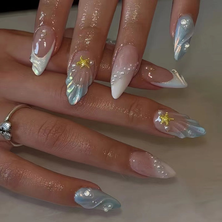 Mermaid-Inspired Press-On Nail Art Bowlift