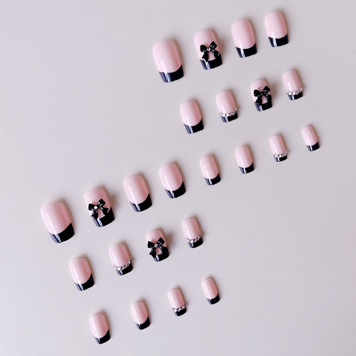 Artificial Nail Set with Elegant Bows and Glitter Decorations Bowlift