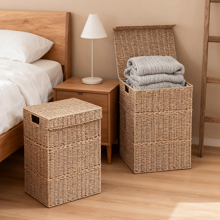 High-quality laundry basket with lid and natural weave Bowlift