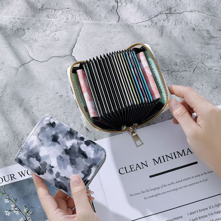 Compact Zip-Around Card and Coin Wallet with Marble Camouflage Print Bowlift
