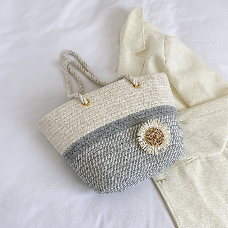 Handcrafted Floral Detail Straw Tote Bag Bowlift
