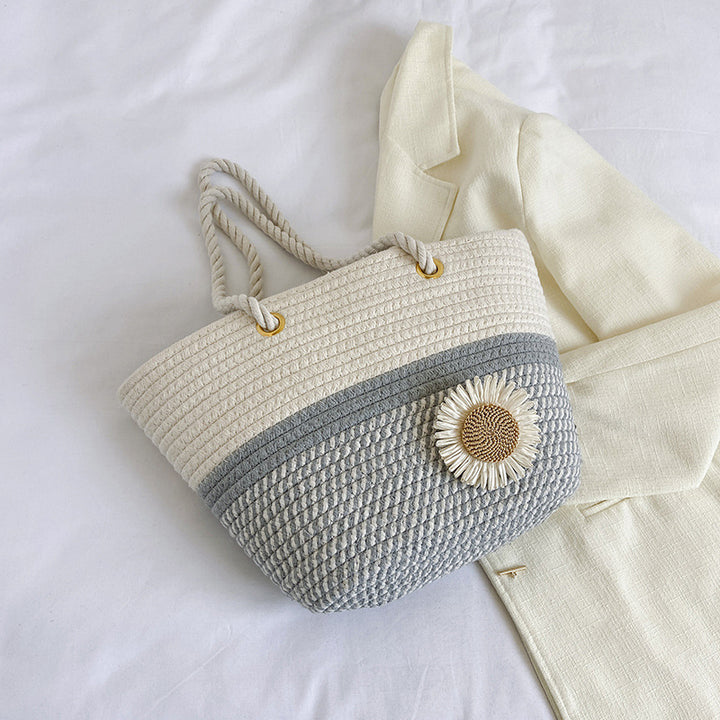 Handcrafted Floral Detail Straw Tote Bag Bowlift