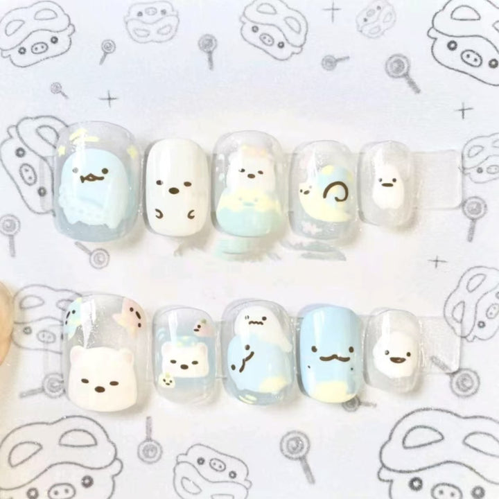 Whimsical Character Press-On Nail Art Set Bowlift