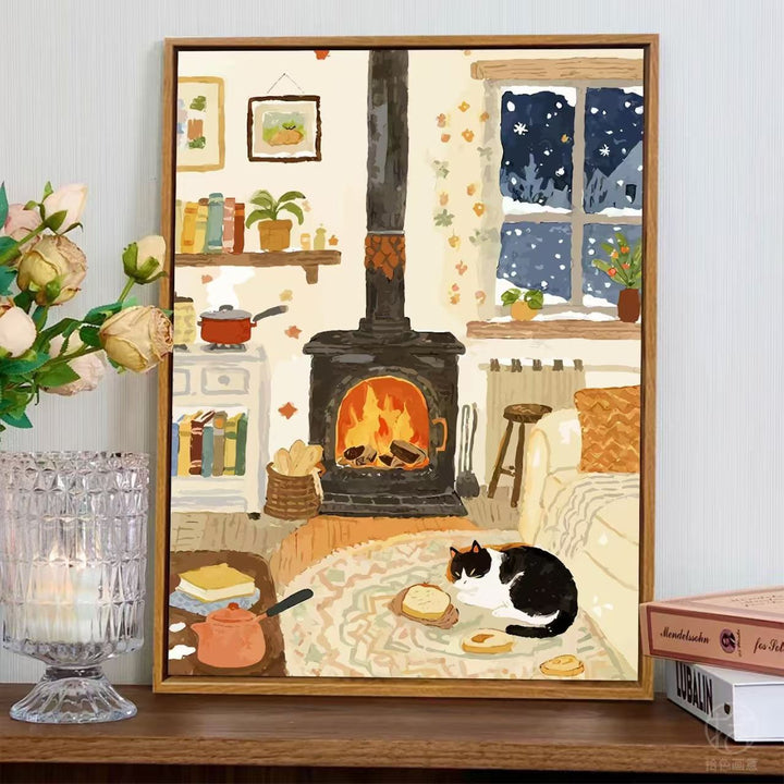Cozy Fireplace Scene Wall Art Bowlift