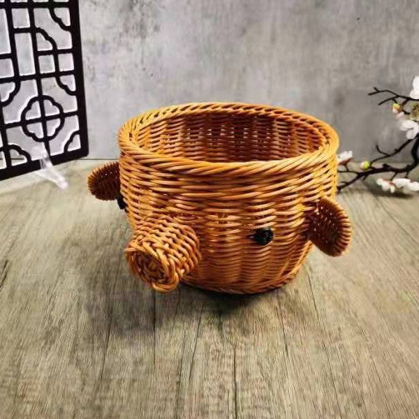 Decorative Woven Dog-Shaped Storage Basket Bowlift