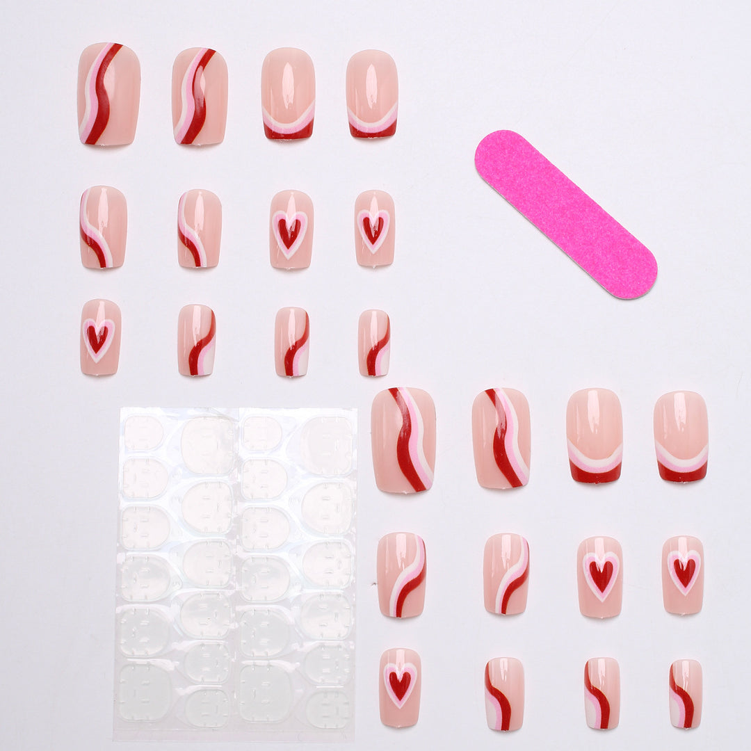 Stylish Heart-Embellished Press-On Nails Bowlift