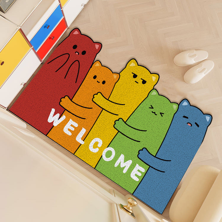 Unisex Playful Cartoon Cat-Themed Welcome Mat Bowlift