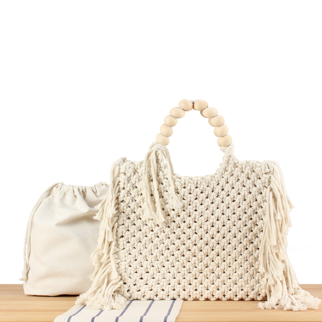 Hand-knotted tote bag with decorative fringes Bowlift
