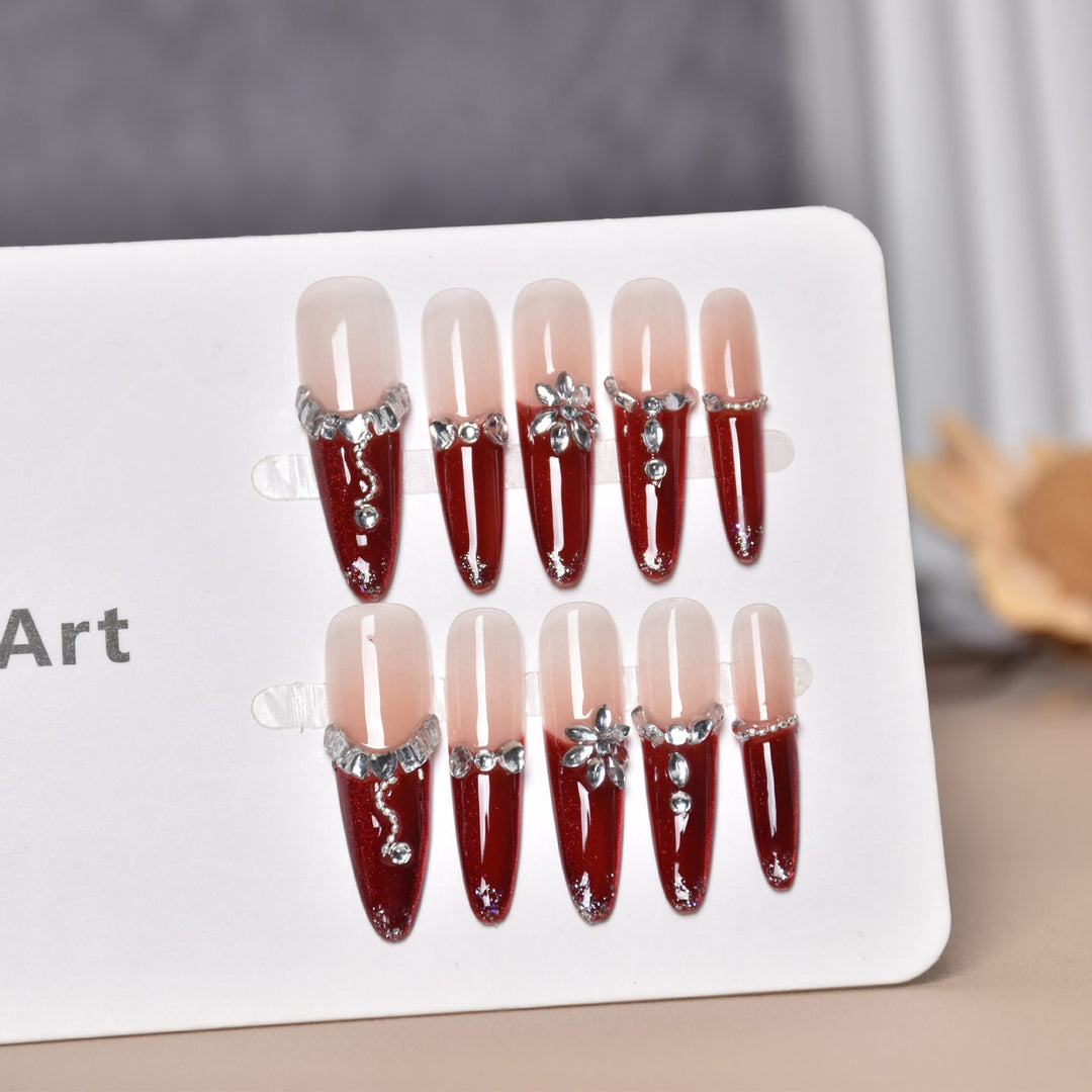 Premium Rhinestone-Embellished Acrylic Nails Bowlift