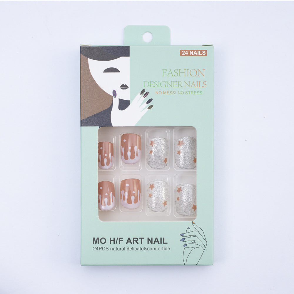 Glittering artificial nails with creative drop design Bowlift